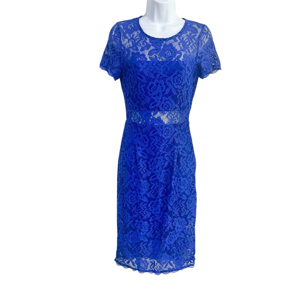 NSR Royal Blue Lace Knee Length Short Sleeve Cocktail Dress Women’s Size Small - Picture 2 of 6